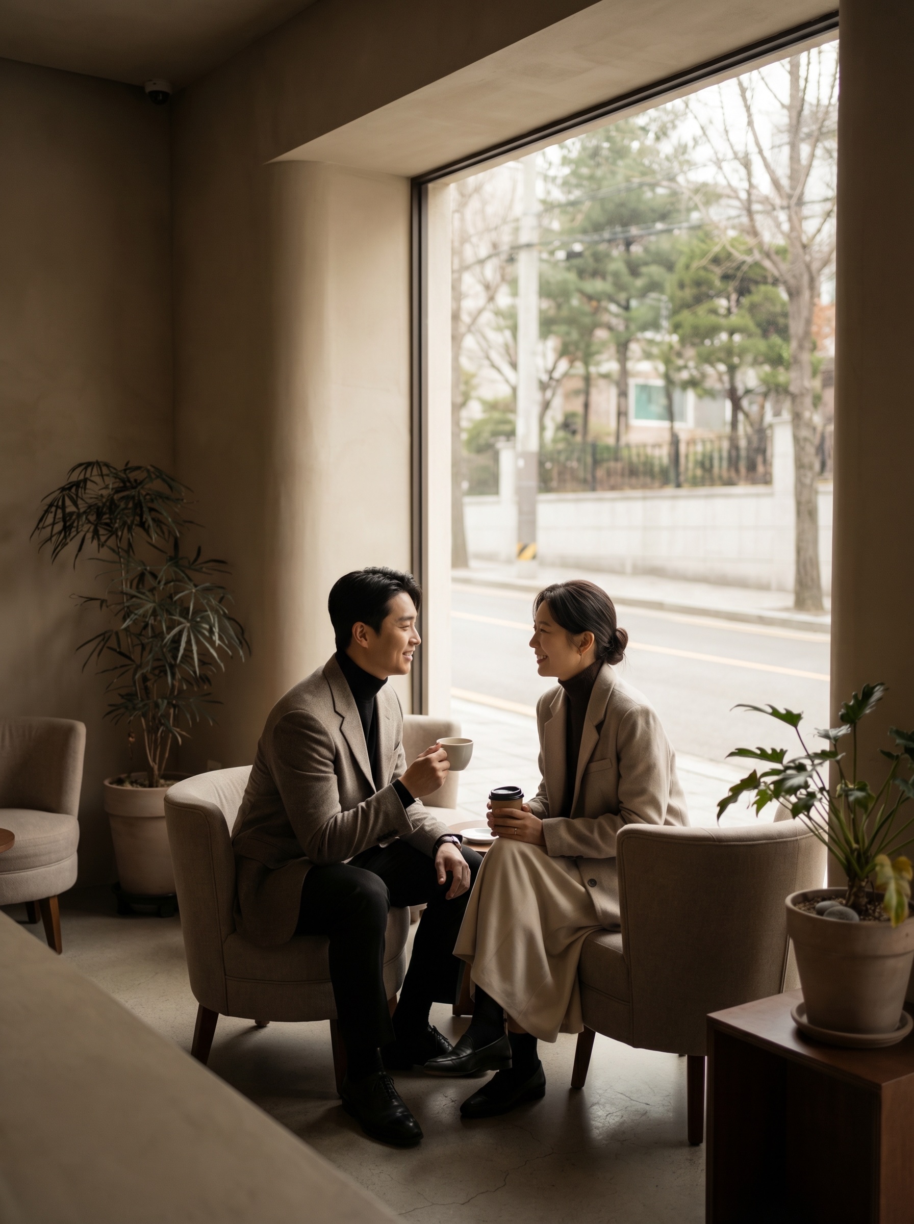 카페에서 대화를 나누는 커플